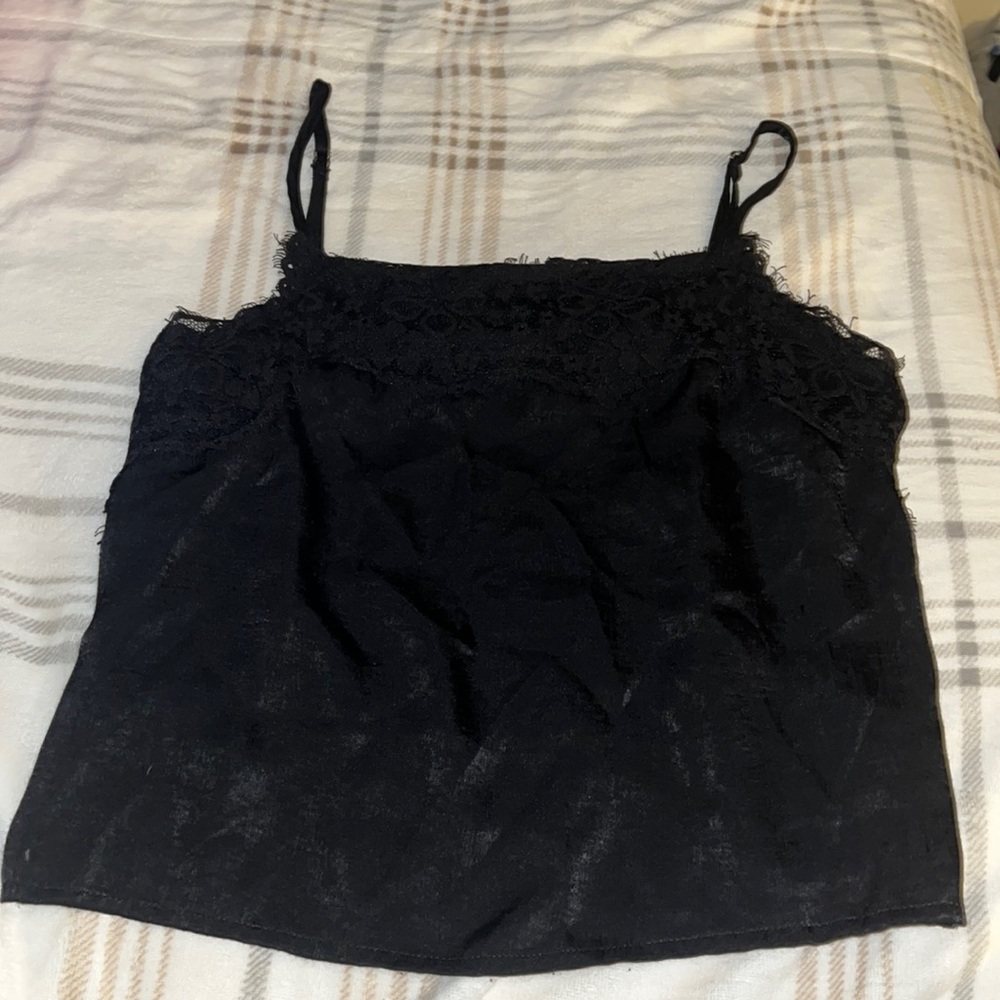Black satin tank top